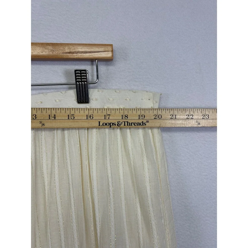 RD+Koko Boho Cottagecore Women Large Cream Gold Metallic Tiered Midi Skirt